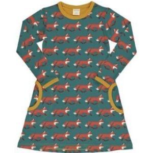 Maxomorra Fox Print Long Sleeve Dress Sz 110/116cm
